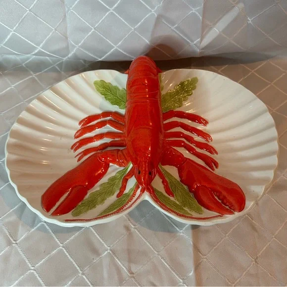 Large Vintage Red Lobster Majolica Style Pottery Shell Dish - Picture 1 of 9